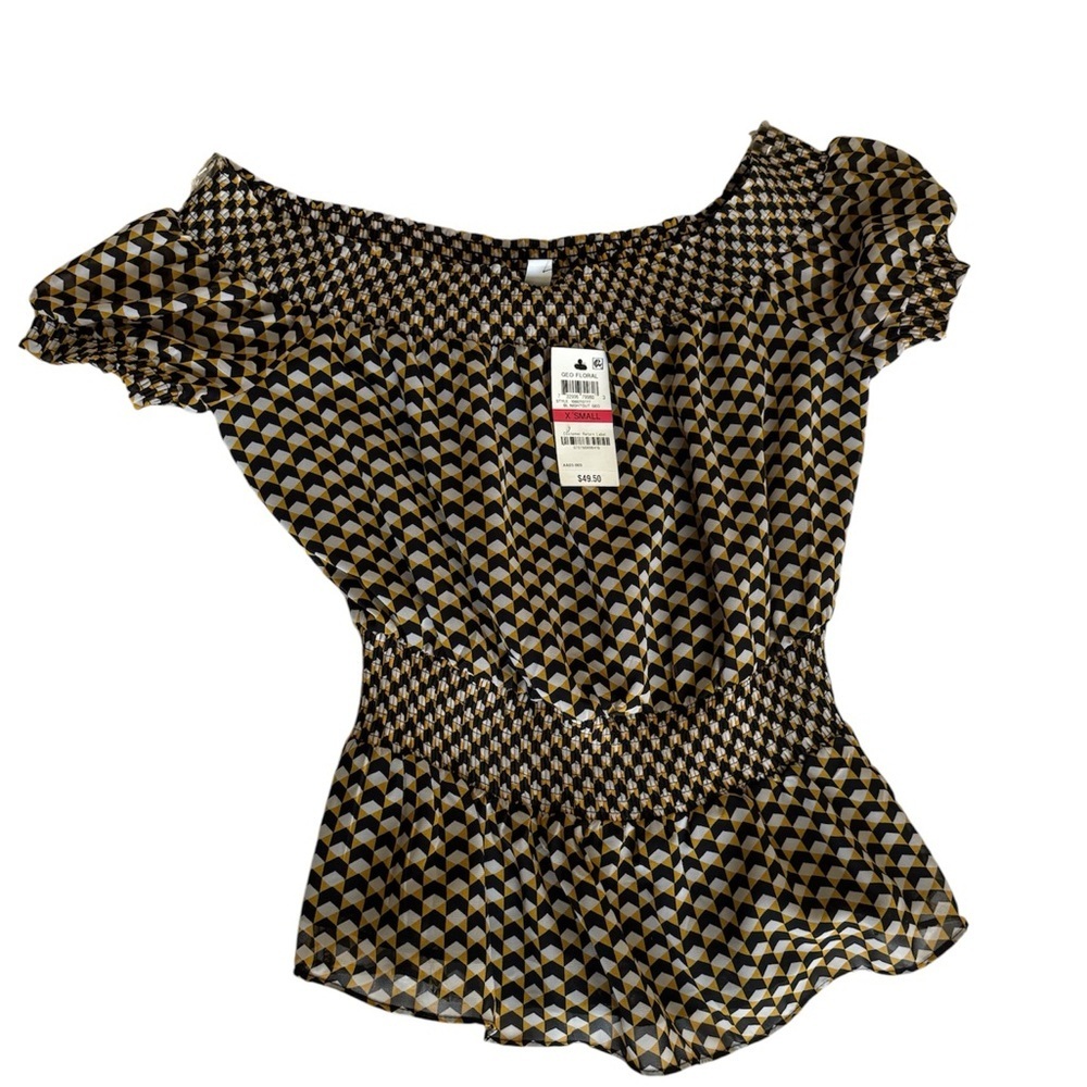 Bar III Black and White Flutter Sleeve Smocked Blouse